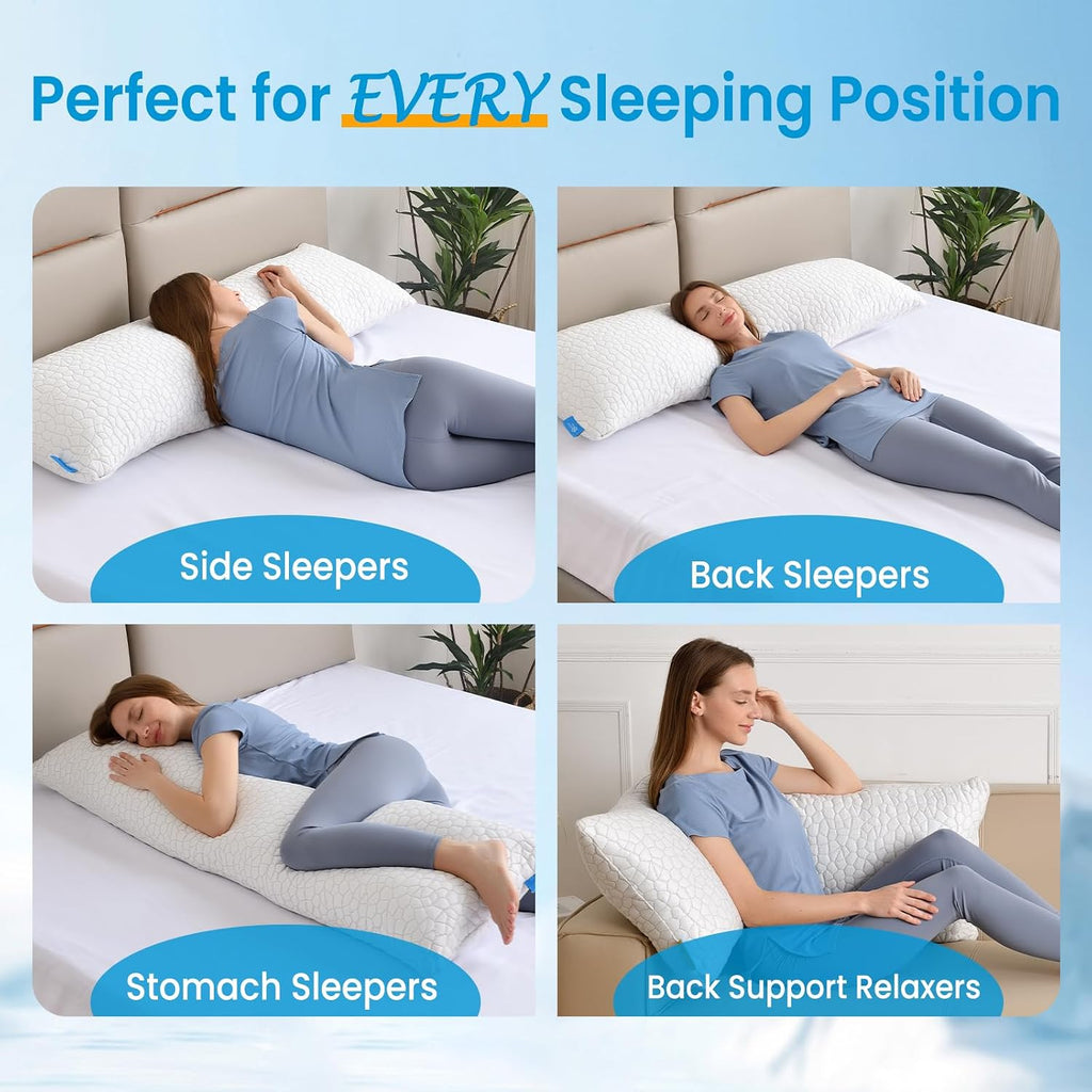 Qutool Cooling Pillow for Sleeping, CertiPUR-US Shredded Memory Foam Full Body Pillow Set of 1, Long Pillow for Bed with Removable Double-S…