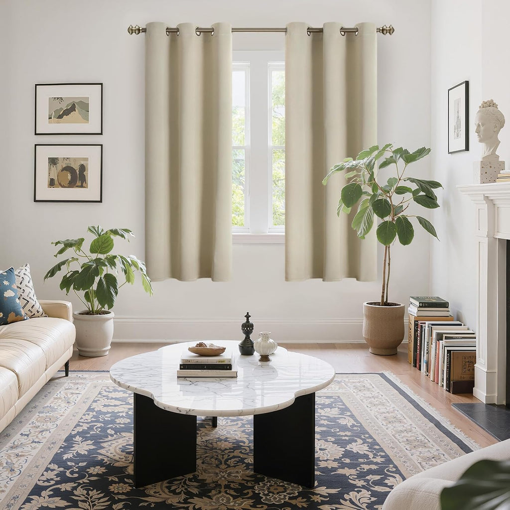 YoungsTex Beige Room Darkening Curtains 63 Inches Length for Bedroom - Thermal Insulated with Grommet Blackout Window Drapes Privacy for Ba…