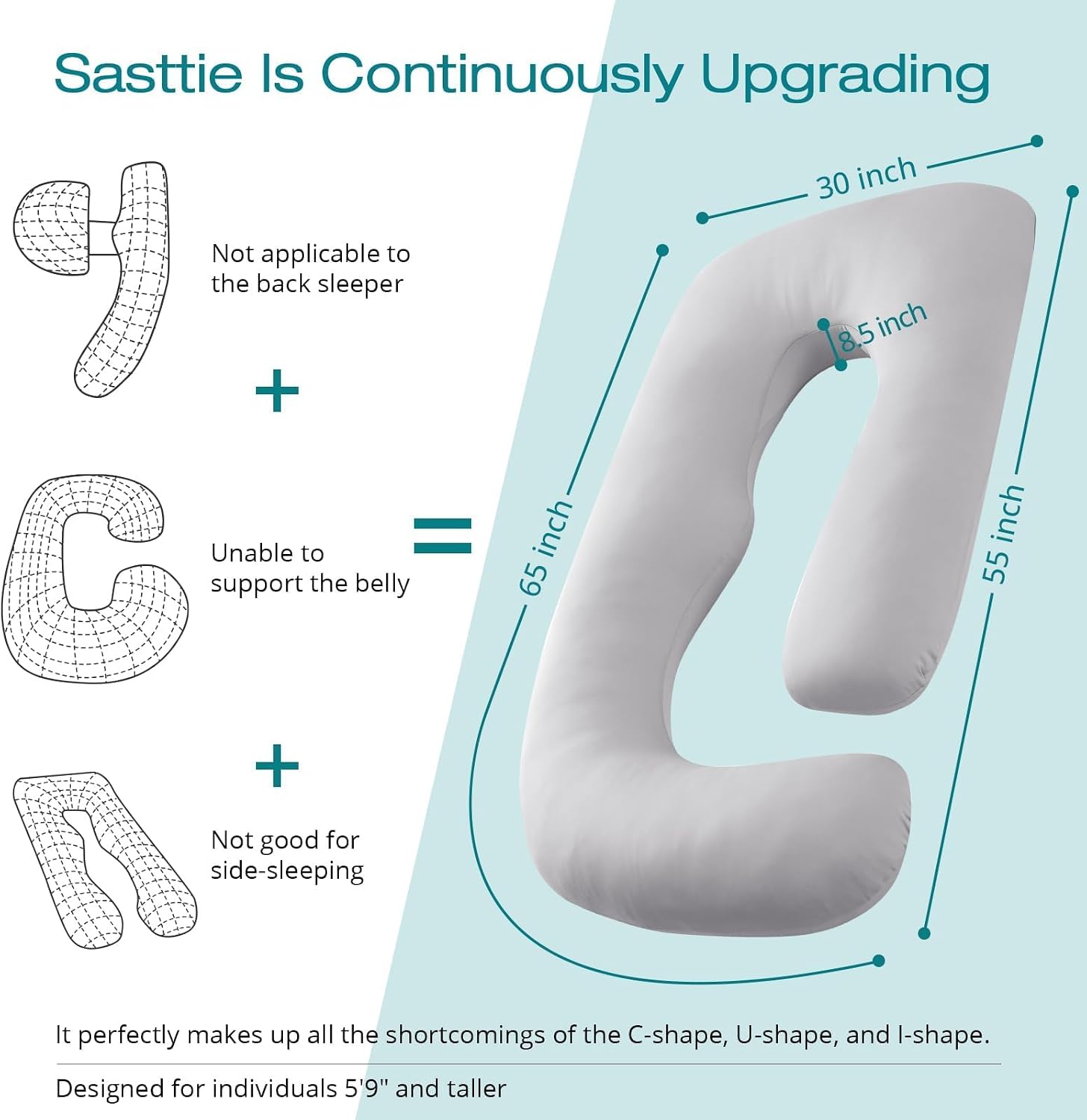 Sasttie Pregnancy Pillows for Sleeping, Jumbo U Shaped Cooling Full Body Pillow with Removable Cover, Pregnant Women Must Haves, Maternity…