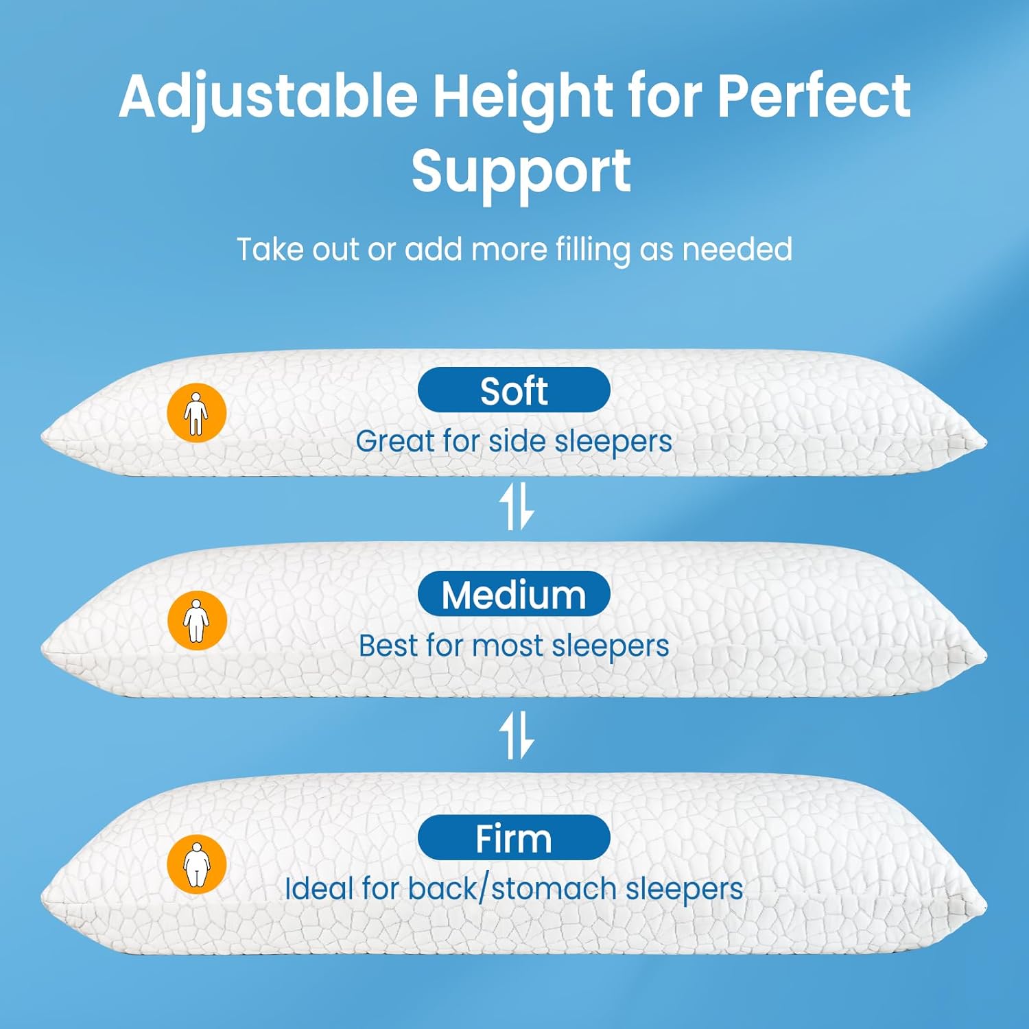 Qutool Cooling Pillow for Sleeping, CertiPUR-US Shredded Memory Foam Full Body Pillow Set of 1, Long Pillow for Bed with Removable Double-S…