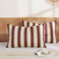 Merryword 100% Cotton Pillow Cases, Queen Size Pillowcases, Burgundy & Cream Striped Pillowcases, Luxury Linen Like Pillowcase, Soft Breath…