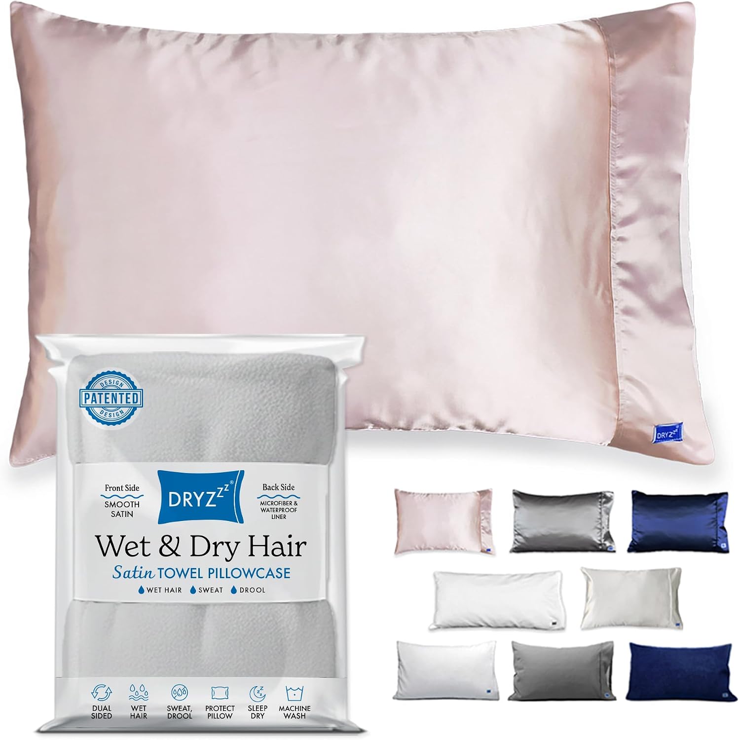 DryZzz Waterproof Pillow Protector Cooling Pillow Case 29"x19" 1pc Pink Standard Size, Absorbent Towel Pillowcase Dual-Sided Satin & Microf…
