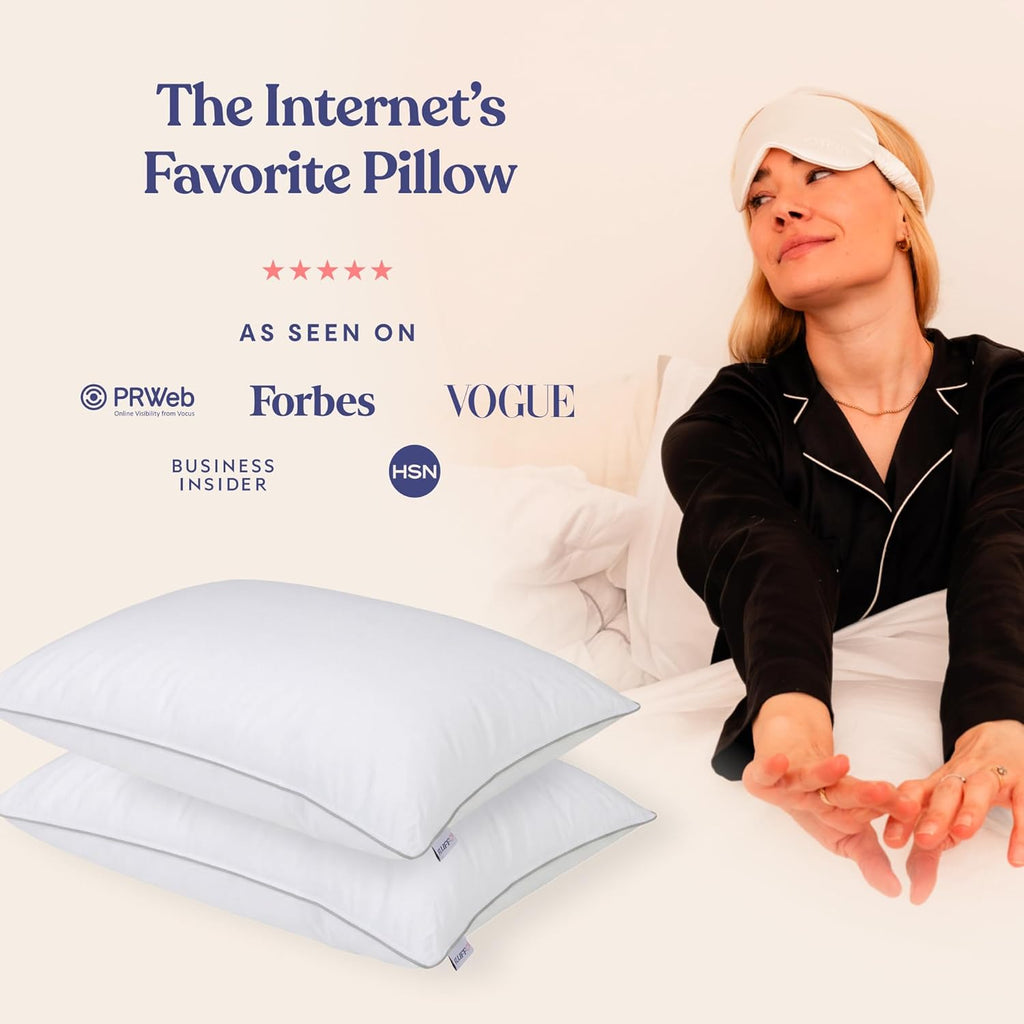 FluffCo Down Alternative Pillows King Size Set of 2 - King Bed Pillows for Sleeping - Made in USA - Cooling Surface and Machine Washable…