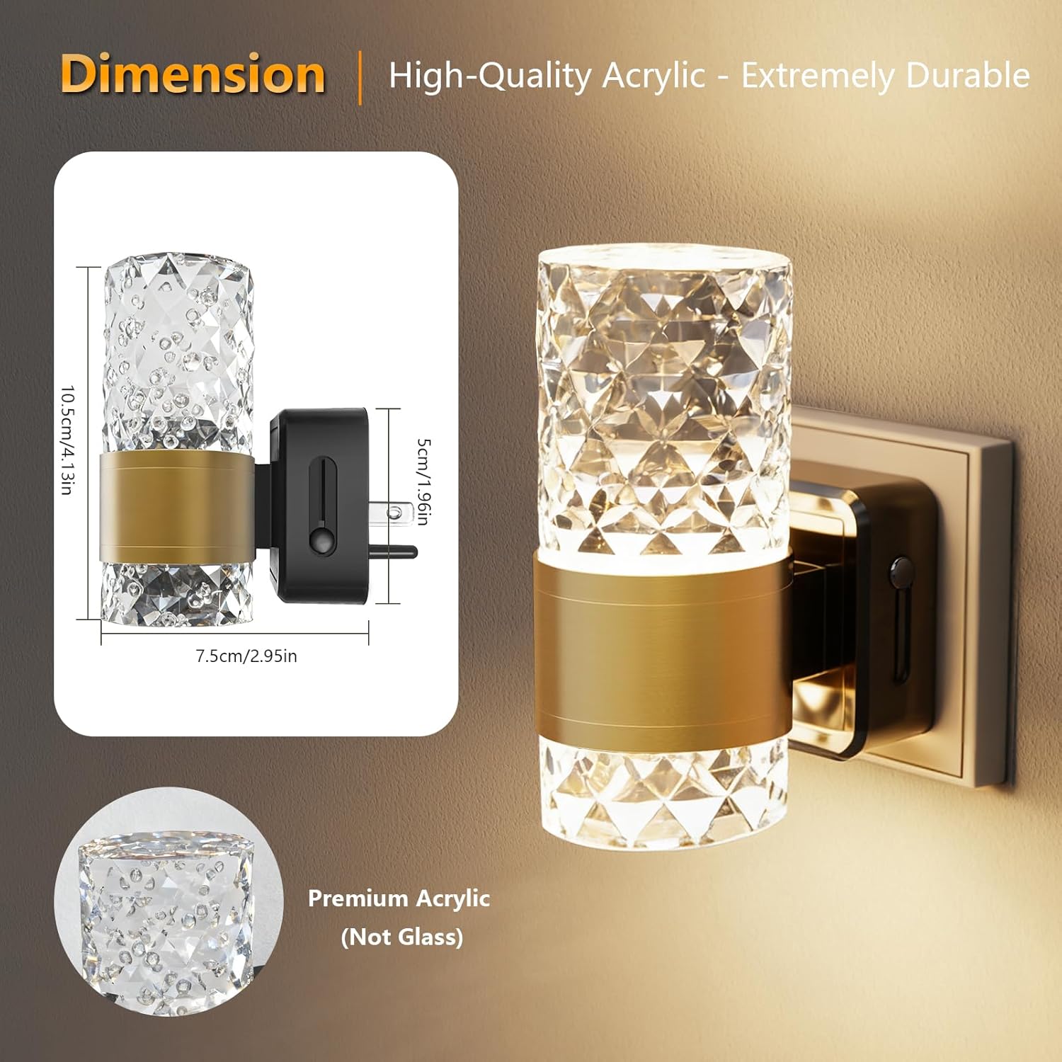 LED Night Lights Plug into Wall 2 Pack, Acrylic Nightlight with Dusk to Dawn Sensor, 0-100LM Stepless Dimmable, 3000K Soft Light, Wall…