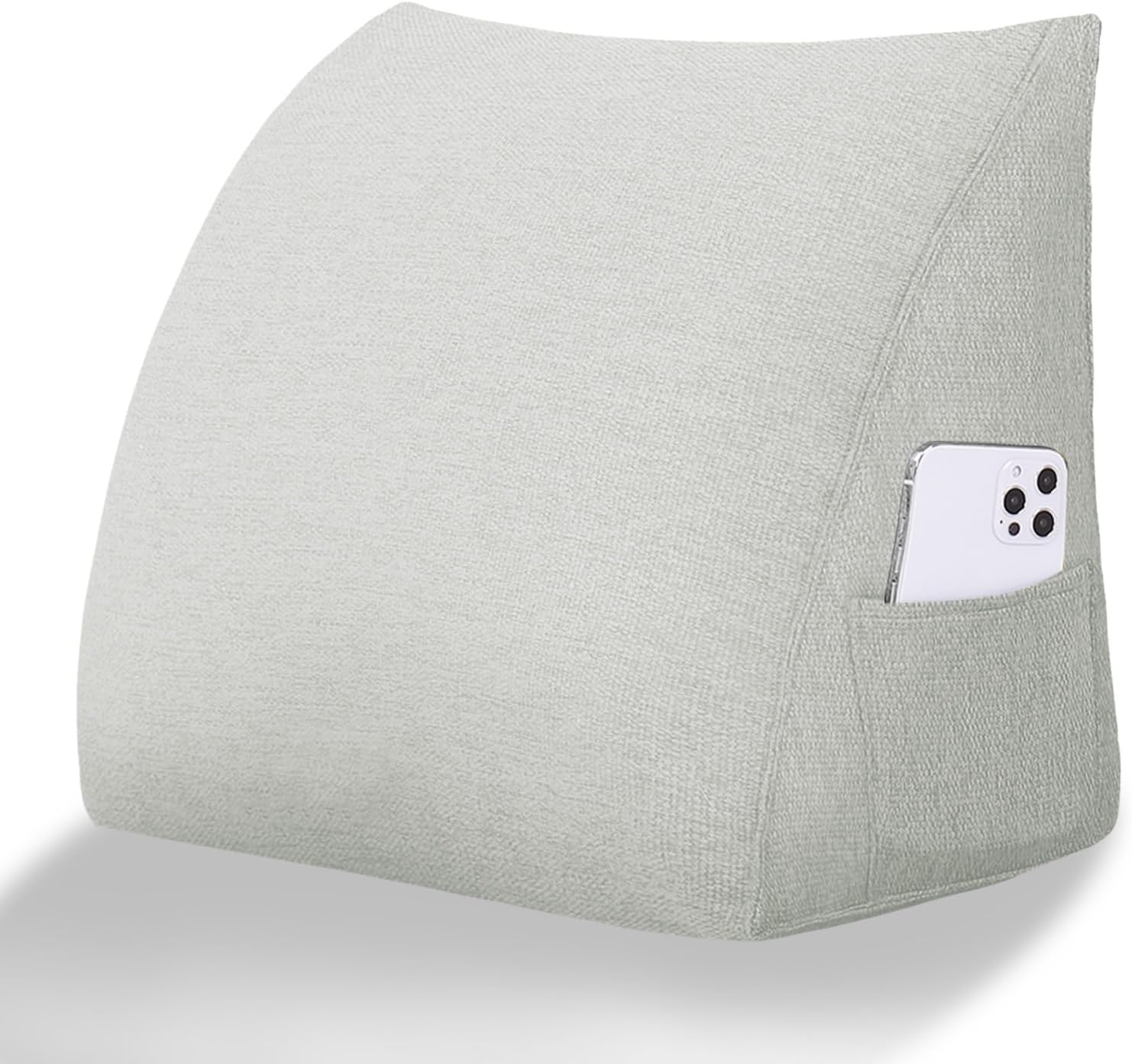 Wedge Headboard Pillow Reading Pillows for Sitting in Bed Adult Backrest Cushion with Removable Cover Side Pockets Sofa Ivory White…
