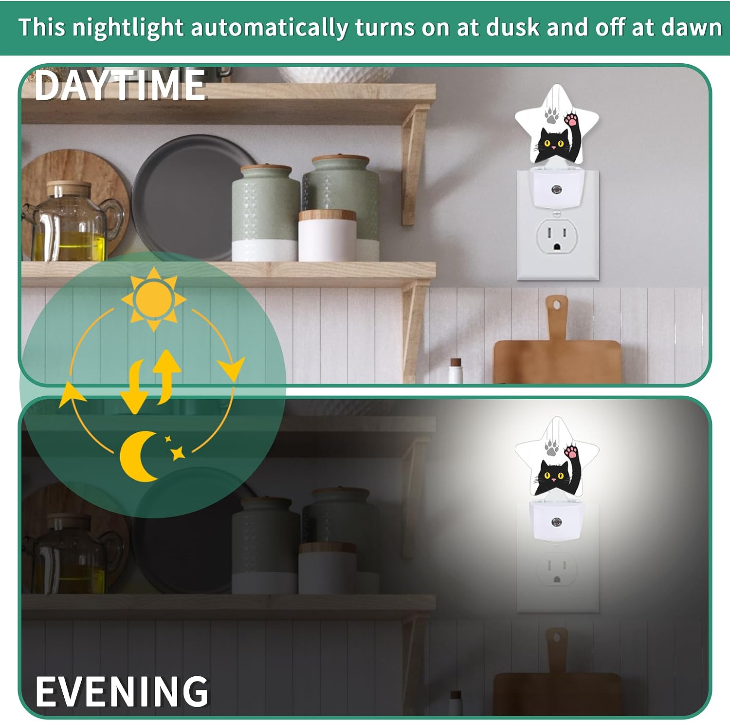 Star Night Light with Dusk to Dawn Sensor, Black Cat Plug in Night Light for Kids Bedroom Nursery, Soft Warm Glow Lamp for Hallway…