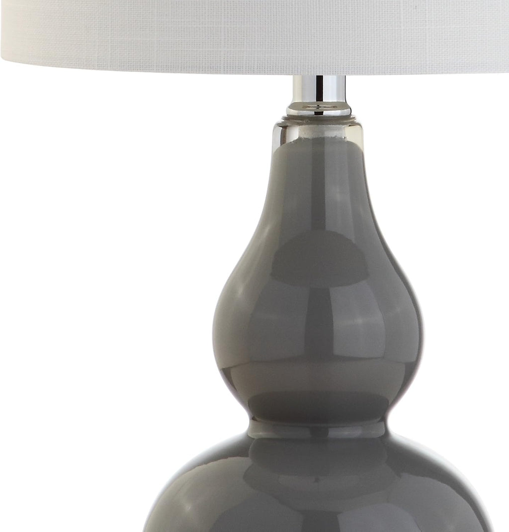 JONATHAN Y 20.5" Gray Glass Table Lamp, Modern Gourd Bedside Nightstand Lamp for Bedroom, Living Room, White Linen Shade, LED Bulb…