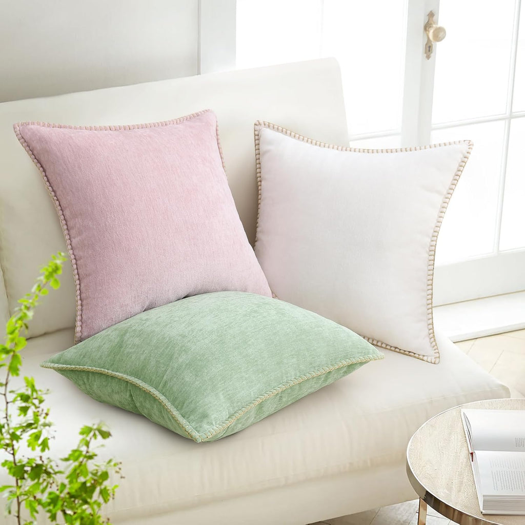 decorUhome Summer Chenille Soft Cozy Throw Pillow Covers 20x20 Set of 2, Modern Farmhouse Boho Velvet Decorative Pillow Cases with Stitched…