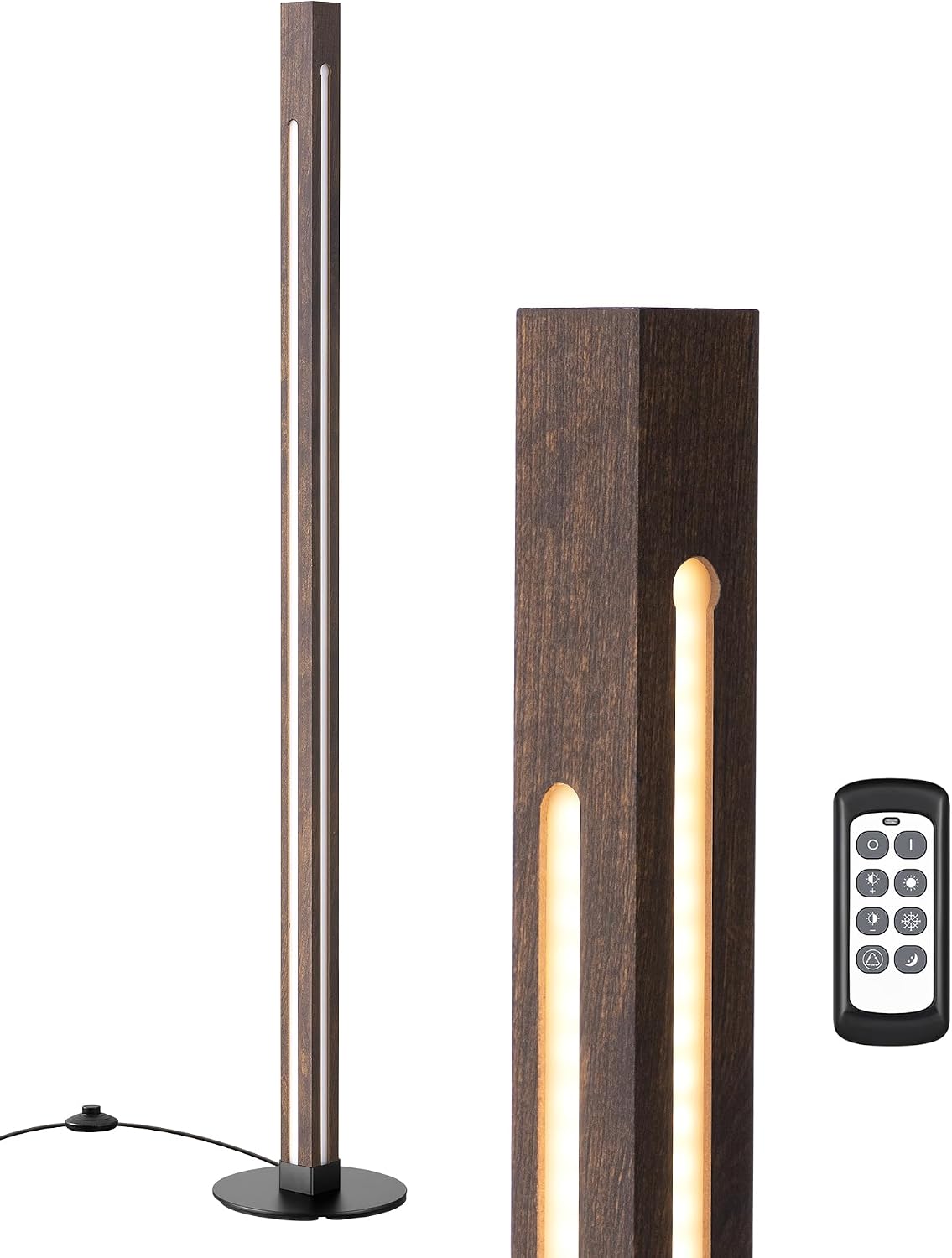 EDISHINE Floor Lamps for Living Room, Upgraded Dual-Sided Lighting, Wooden Corner Floor Lamp, LED Corner Lamp with Remote/Foot Control…