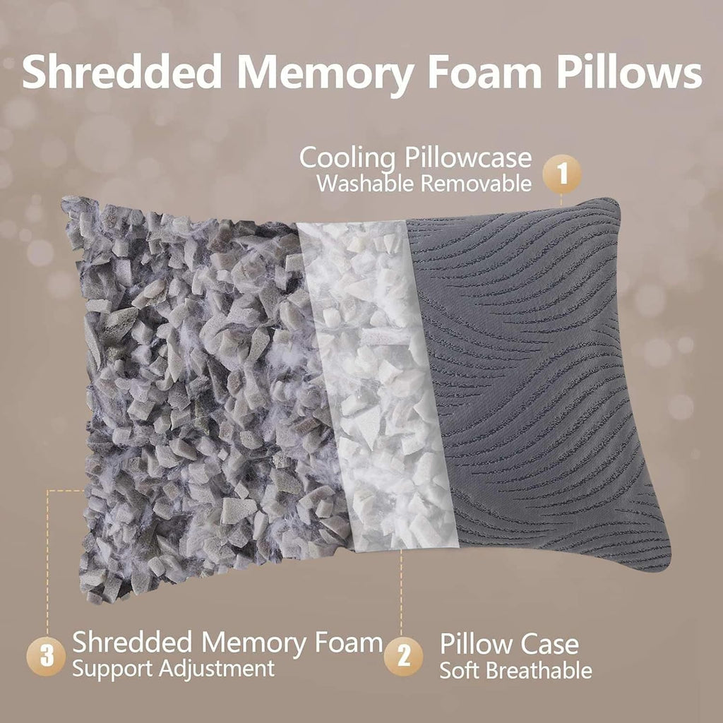 King Size Pillows Set of 2 Cooling Memory Foam Pillows for Sleeping Adjustable Medium Firm Back and Side Sleeper