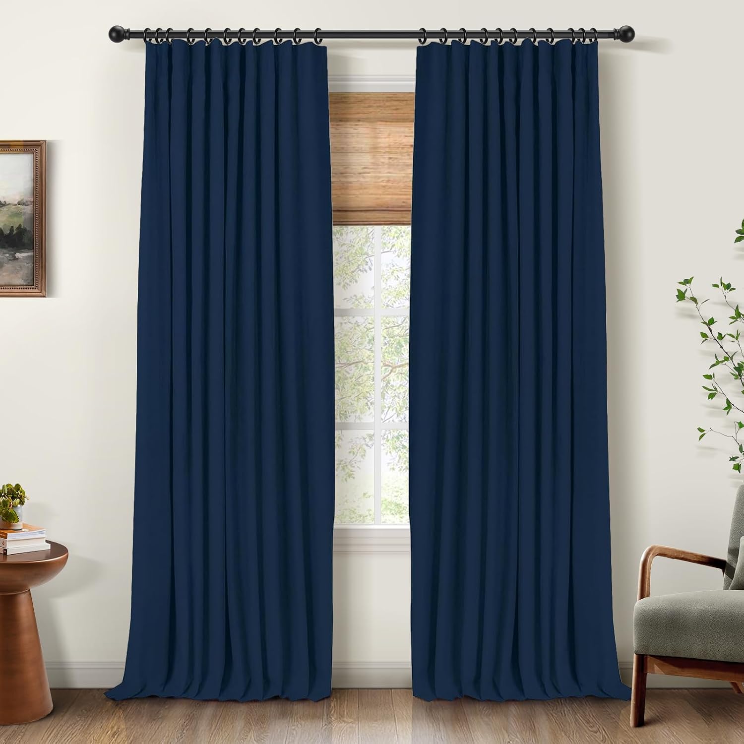 INOVADAY 100% Blackout Curtains for Bedroom, Black Out Curtains 80 Inch Long, Clip Rings Linen Blackout Drapes, Thermal Insulated Room…
