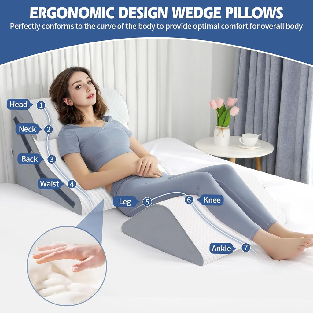 Simpledad 4Pcs Orthopedic Bed Wedge Pillow Set with 4Pcs Replacement Pillowcase, Incline Wedge Pillow for Back /Sleeping/Snoring/Post Surge…