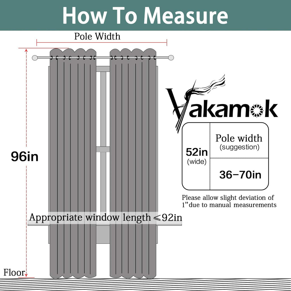 Yakamok Thermal Insulated Blackout Curtains Solid Grommet Window Drapery Bedroom/Living Room, Black, W52 x L96, 2 Panels