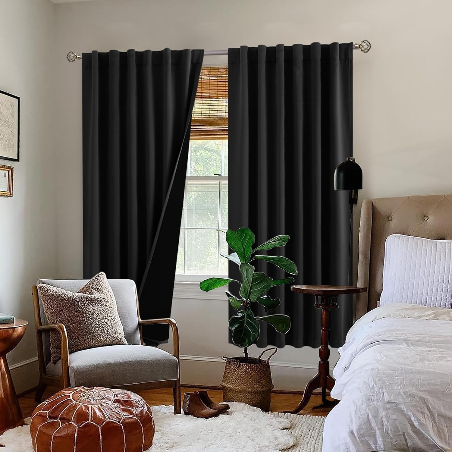 BGment Full Blackout Curtains with Liner Thermal Curtains 72 Inches Long, Rod Pocket and Back Tab Double Layer Black Out Privacy Curtains…