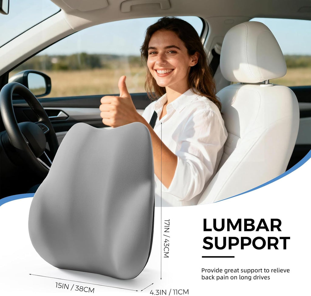 Bebas Lumbar Support Pillow for Car, Memory Foam Back Cushion for Driving, Ergonomic Lumbar Pillow for, Comfort Lower Back Support for Off…