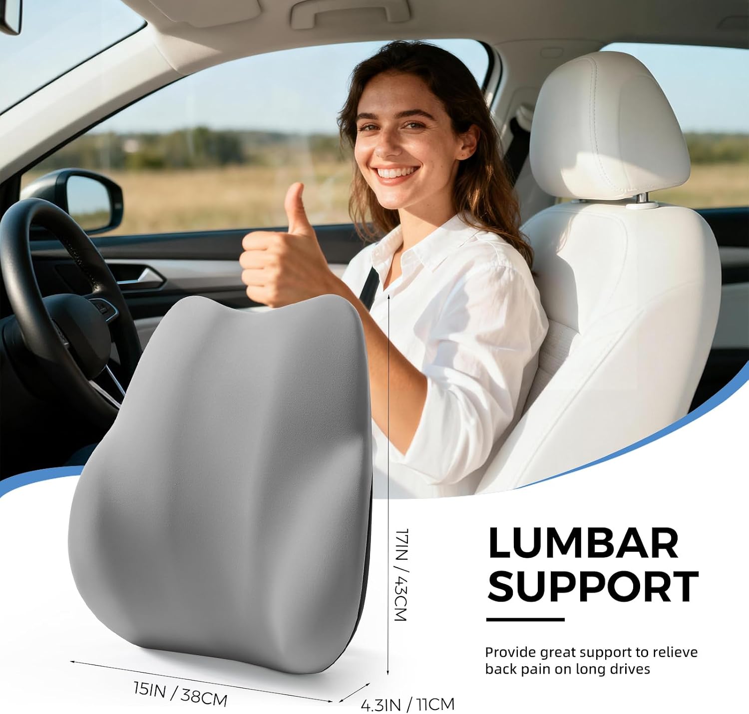 Bebas Lumbar Support Pillow for Car, Memory Foam Back Cushion for Driving, Ergonomic Lumbar Pillow for, Comfort Lower Back Support for Off…