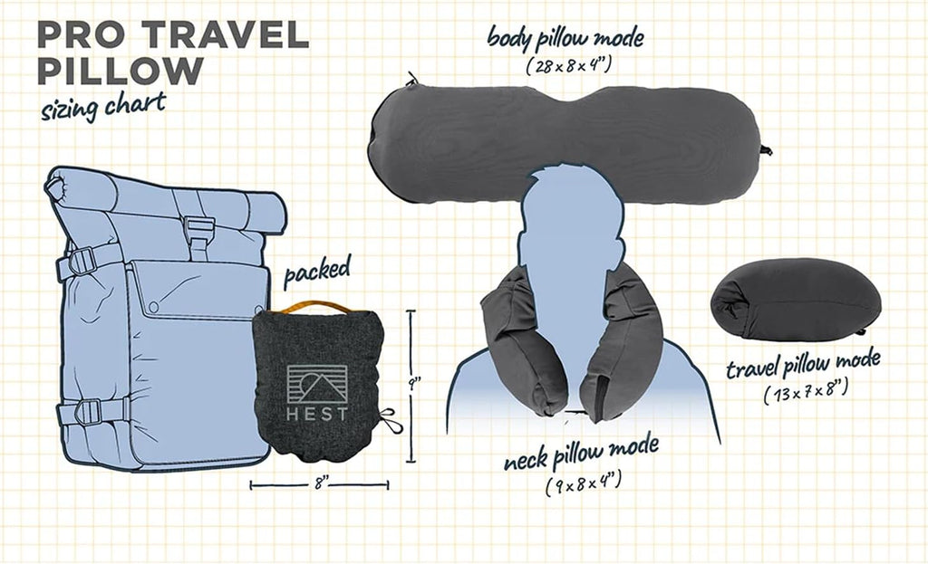 HEST Pro Travel Pillow - 3-in-1 Neck, Body, and Small Travel Pillow - Adjustable Fill for Custom Comfort - Portable and Compact Design…