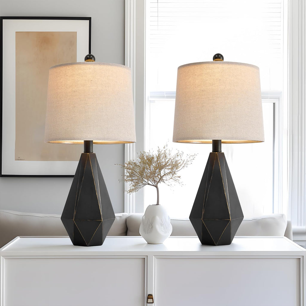 PoKat 20.25'' Table Lamps Set of 2, Bedside Lamp for nightstand, Small Farmhouse Lamps for Bedroom, Black Bedroom Lamps for Living Room…