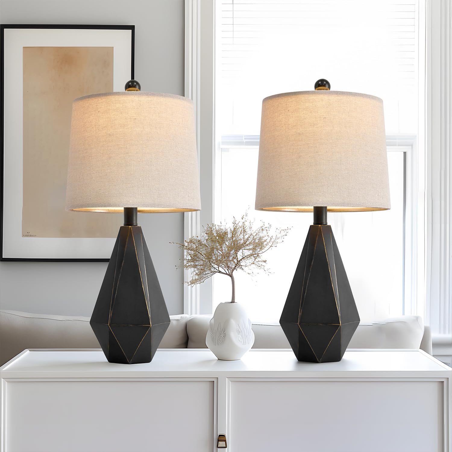 PoKat 20.25'' Table Lamps Set of 2, Bedside Lamp for nightstand, Small Farmhouse Lamps for Bedroom, Black Bedroom Lamps for Living Room…