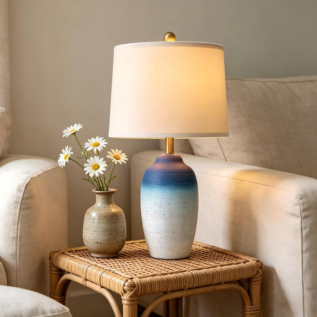 USumkky 24.5" Vintage Ceramic Table Lamp with 5FT Cord - Single Farmhouse Rustic Bedside Lamp with Natural Textured Finish, Nightstand…