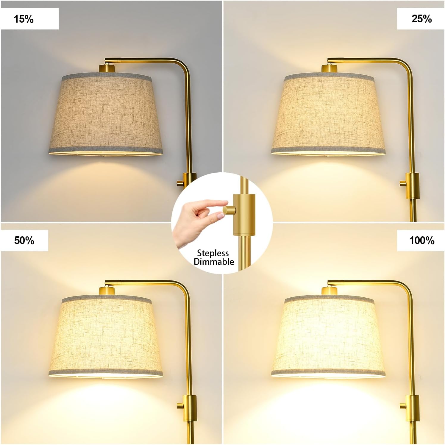 Nintiue Dimmable Gold Floor Lamp, 1000 LM LED Edison Bulb Included, Arc Floor Lamps for Living Room with Marble Base, Modern Standing…