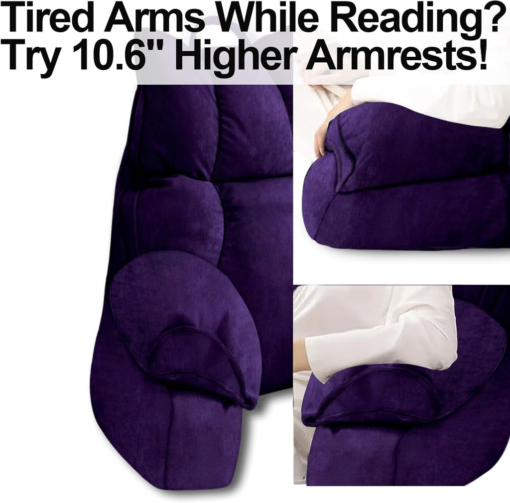 RRPAHWTV Reading Pillow for Bed with High Arm Rests, Back Support Pillow for Sitting Up in Bed with Shredded Memory Foam for Reading, TV…