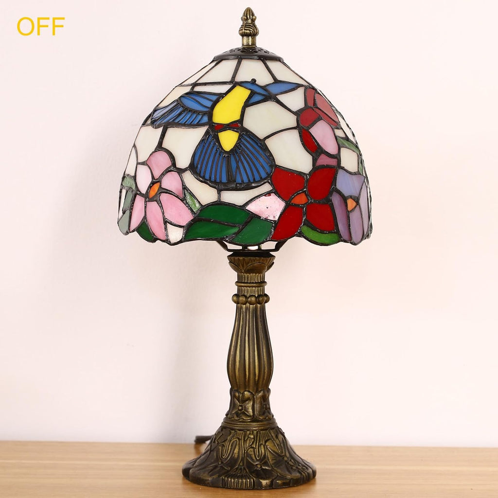 Tiffany Style Table Lamp, Hummingbird Style Stained Glass Lamp, 8 Inch Small Antique Lamp, for Bedside Nightstand Bedroom Living Room…
