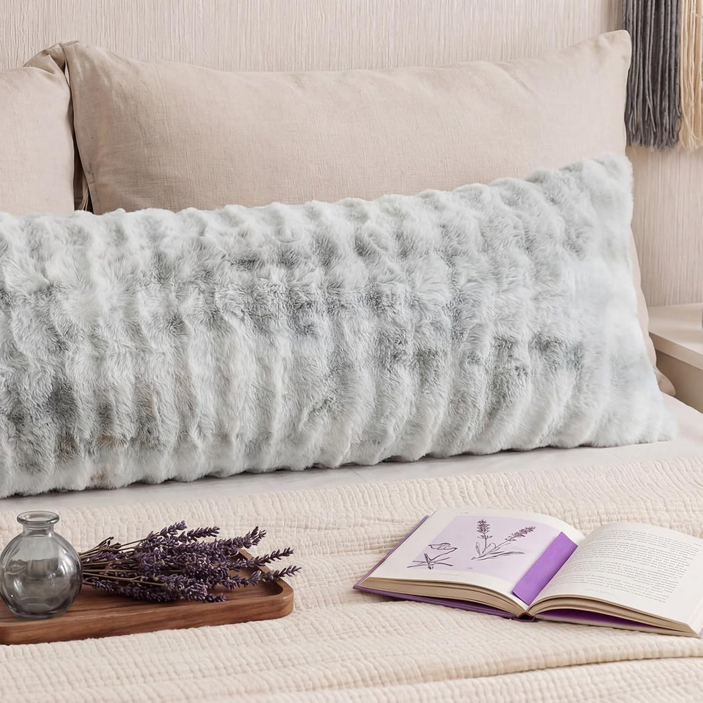 Chumerry Gray Fluffy Body Pillow Cover Faux Fur Pillowcase Extra Soft Fuzzy Plush Long Pillow Cover Gradient Gray Shaggy Body Pillow Case f…