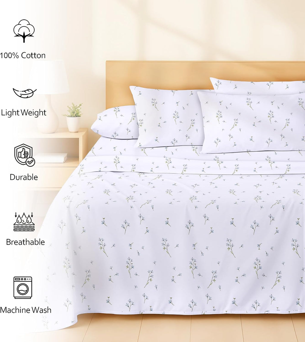 Ruvanti 100% Cotton Percale Sheets Full Size 6 Piece Set, Cooling Bed Sheets for Hot Sleepers, Deep Pocket 16”, Breathable Lightweight & Du…