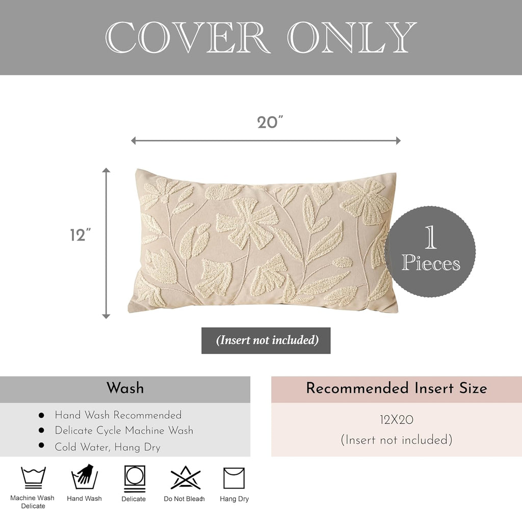BlissBlush Neutral Floral Lumbar Pillow Cover 12x20 Inch, Velvet Rectangle Throw Pillow Cover Soft Decorative Farmhouse Accent Couch…