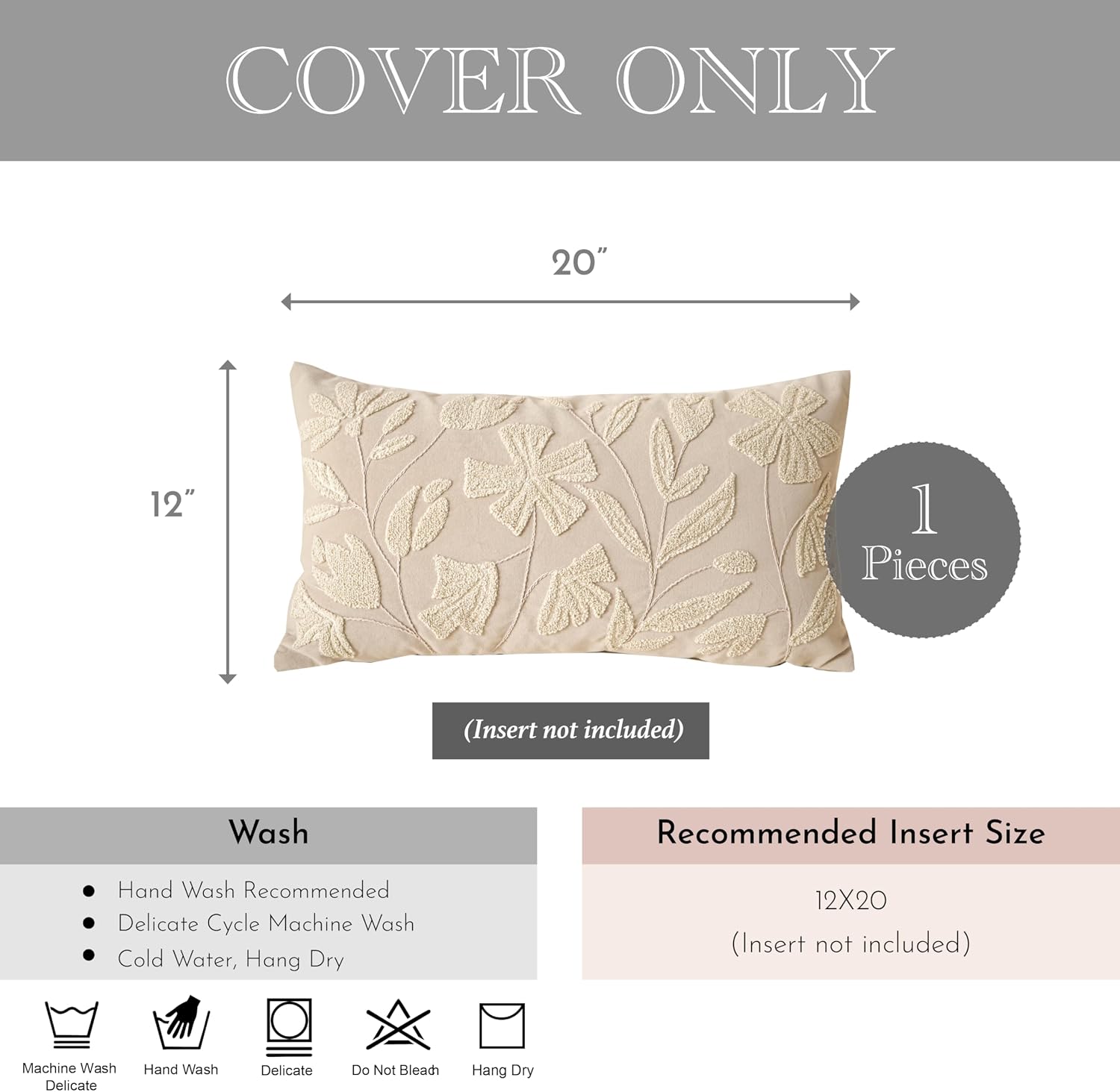 BlissBlush Neutral Floral Lumbar Pillow Cover 12x20 Inch, Velvet Rectangle Throw Pillow Cover Soft Decorative Farmhouse Accent Couch…