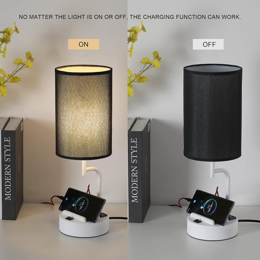 Dreamholder Table Lamp with 3 USB Charging Ports, Modern Desk Lamp with AC Outlet and Phone Stands, Perfect Bedside Lamp for Bedroom…