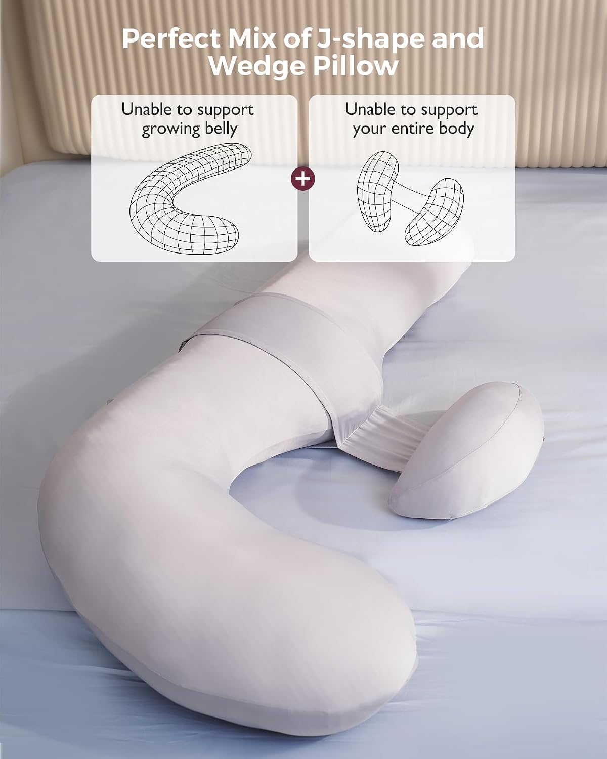 Momcozy Cooling Pregnancy Pillow, Original F Shaped Maternity Pillow for Pregnant Women with Adjustable Wedge Pillow, Full Body Support Preg…