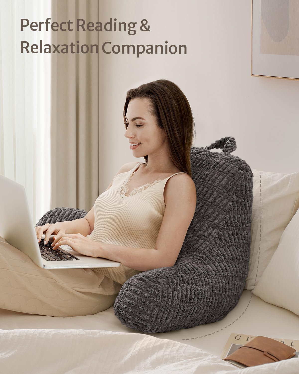 BlissfulDiary Blissful Diary Reading Pillow, Large Backrest Pillow with Shredded Memory Foam for Adult & Children, Designed for Bed and Cou…