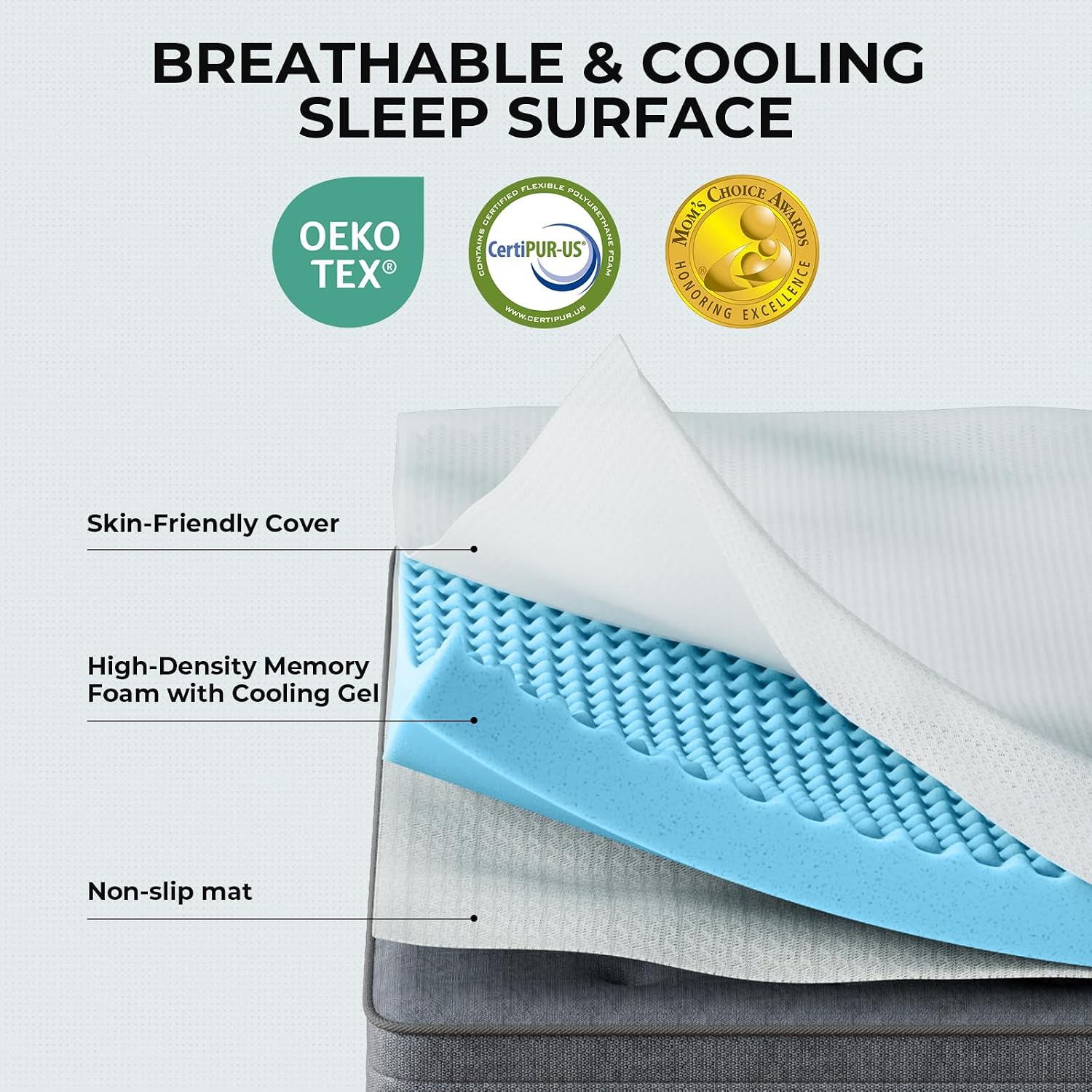 OhGeni 3 Inch Twin Size Memory Foam Mattress Topper Pad with Cover, Egg Crate Foam with Anti-Slip Base, Enhanced with Cooling Gel, Removable…