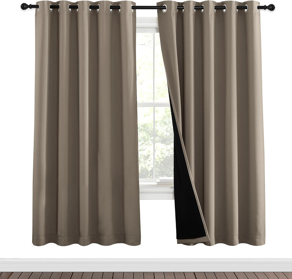 Nicetown Taupe Full Shade Curtain Panels, Pair of Energy Smart & Noise Blocking Out Blackout Drapes for Dining Room Window, Thermal Insulat…