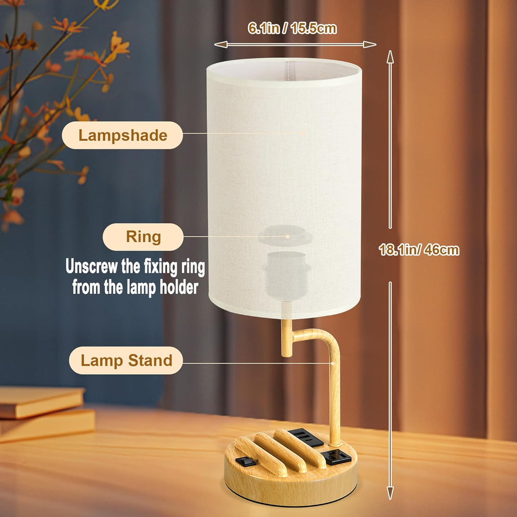 Dreamholder Table Lamp with 3 USB Charging Ports, Modern Desk Lamp with AC Outlet and Phone Stands, Perfect Bedside Lamp for Bedroom…