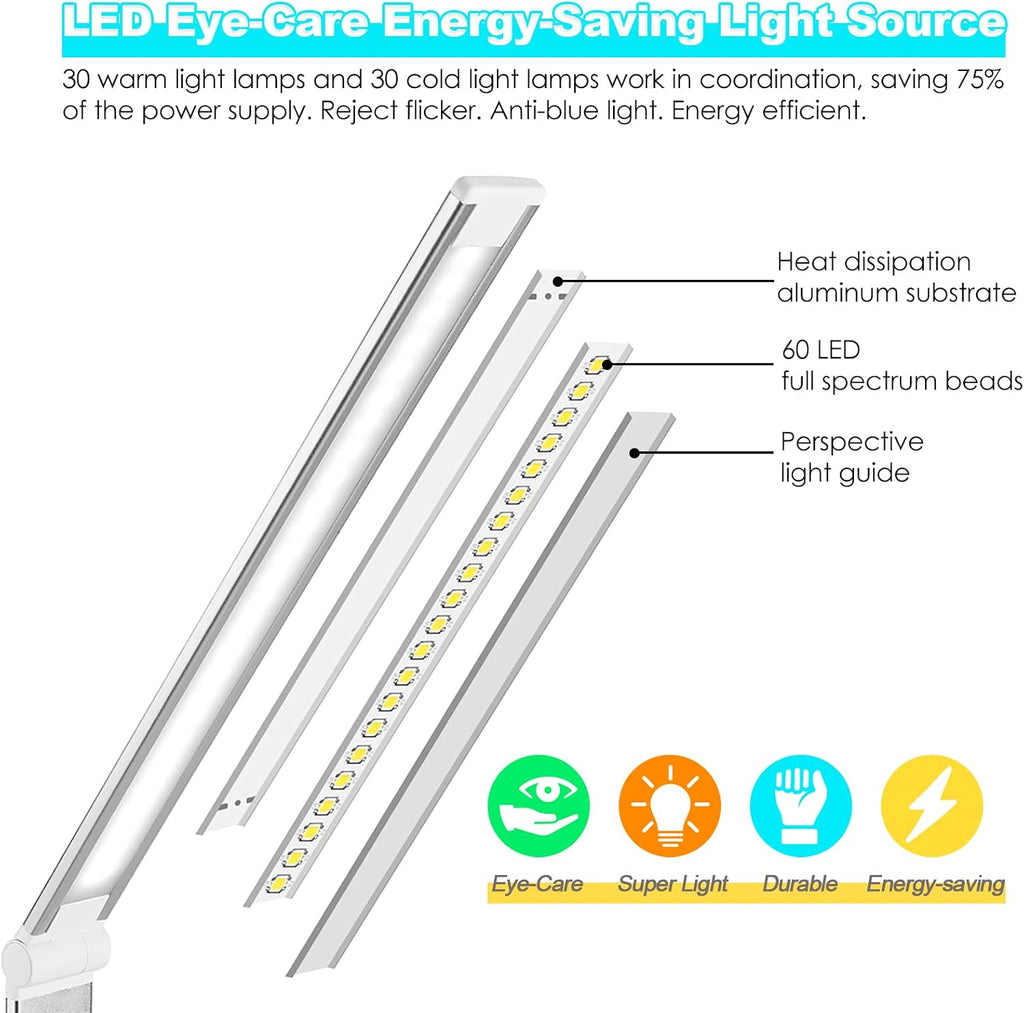 Jostic LED Desk Lamp with Wireless Charger, USB Charging Port, Desk Light with 10 Brightness, 5 Color Modes, Dimmable Eye Caring Reading De…