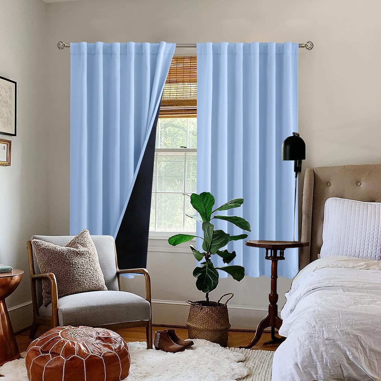 BGment Full Blackout Curtains with Thermal Insulation Liner Curtains 63 Inches Long, Rod Pocket and Back Tab Double Layer Room Darkening…