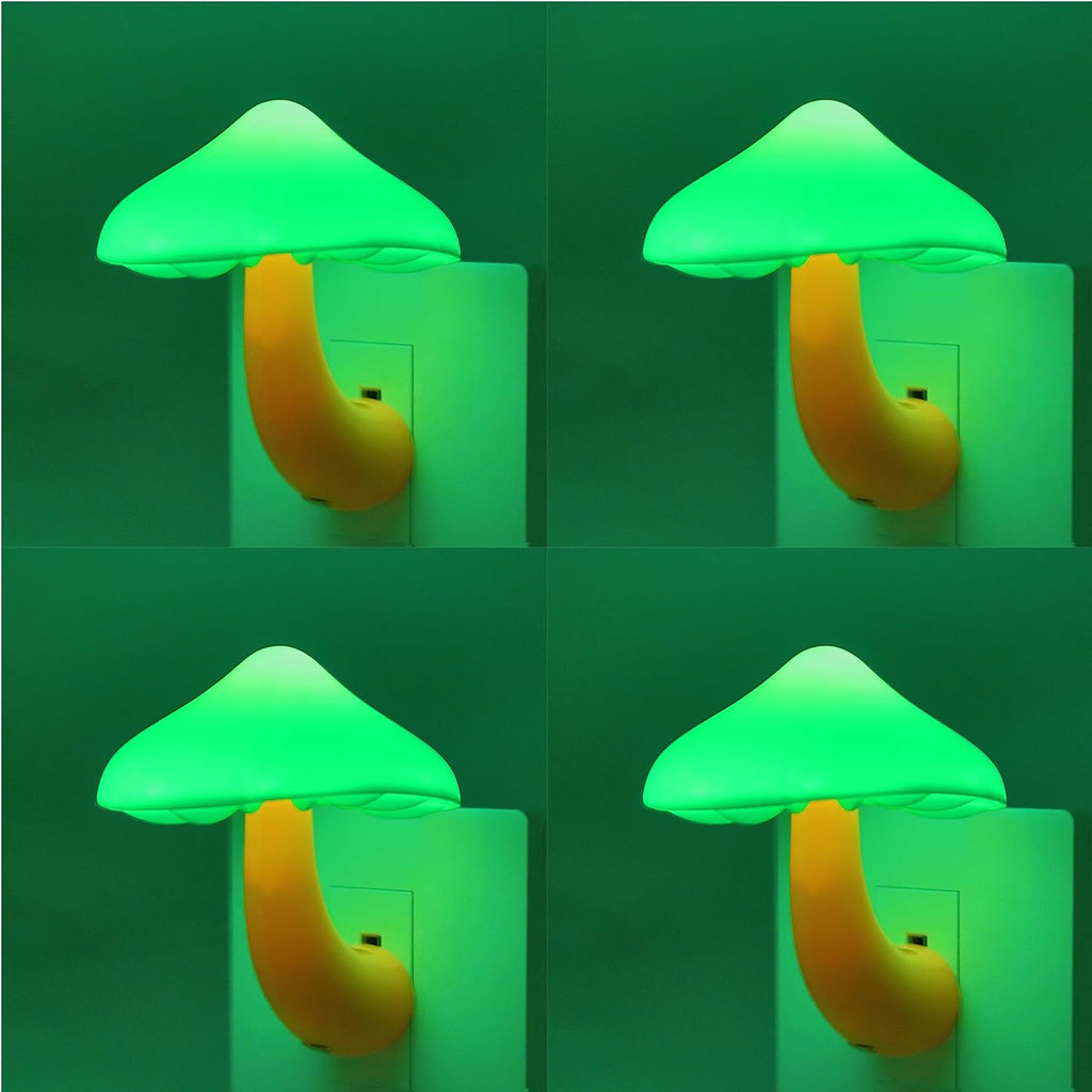 APAKI LED Mushroom Night Light Plug in Lamp Green, 4 Pack Light Sensor Night Lights Plug into Wall, Dusk to Dawn Sensor Night Light…