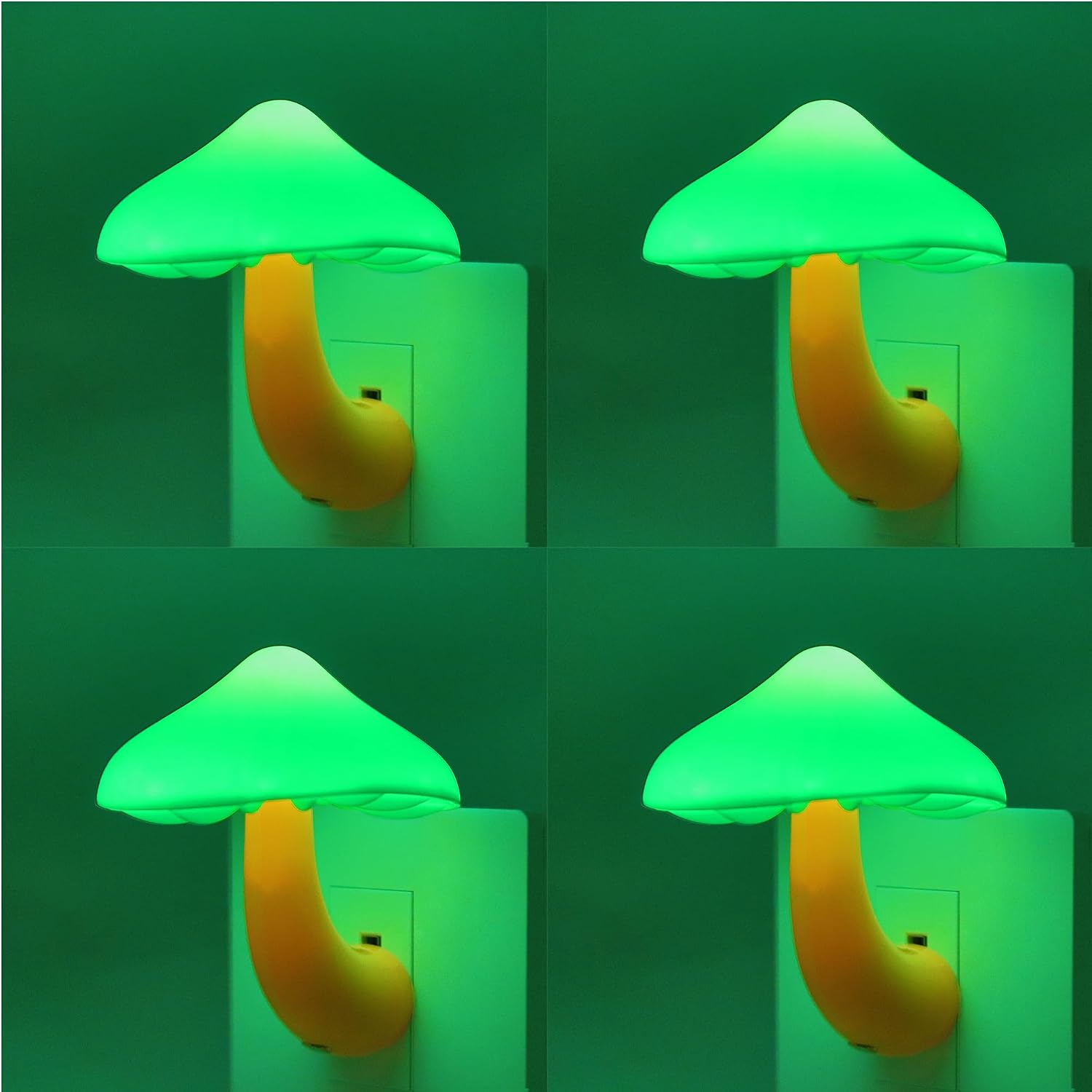 APAKI LED Mushroom Night Light Plug in Lamp Green, 4 Pack Light Sensor Night Lights Plug into Wall, Dusk to Dawn Sensor Night Light…