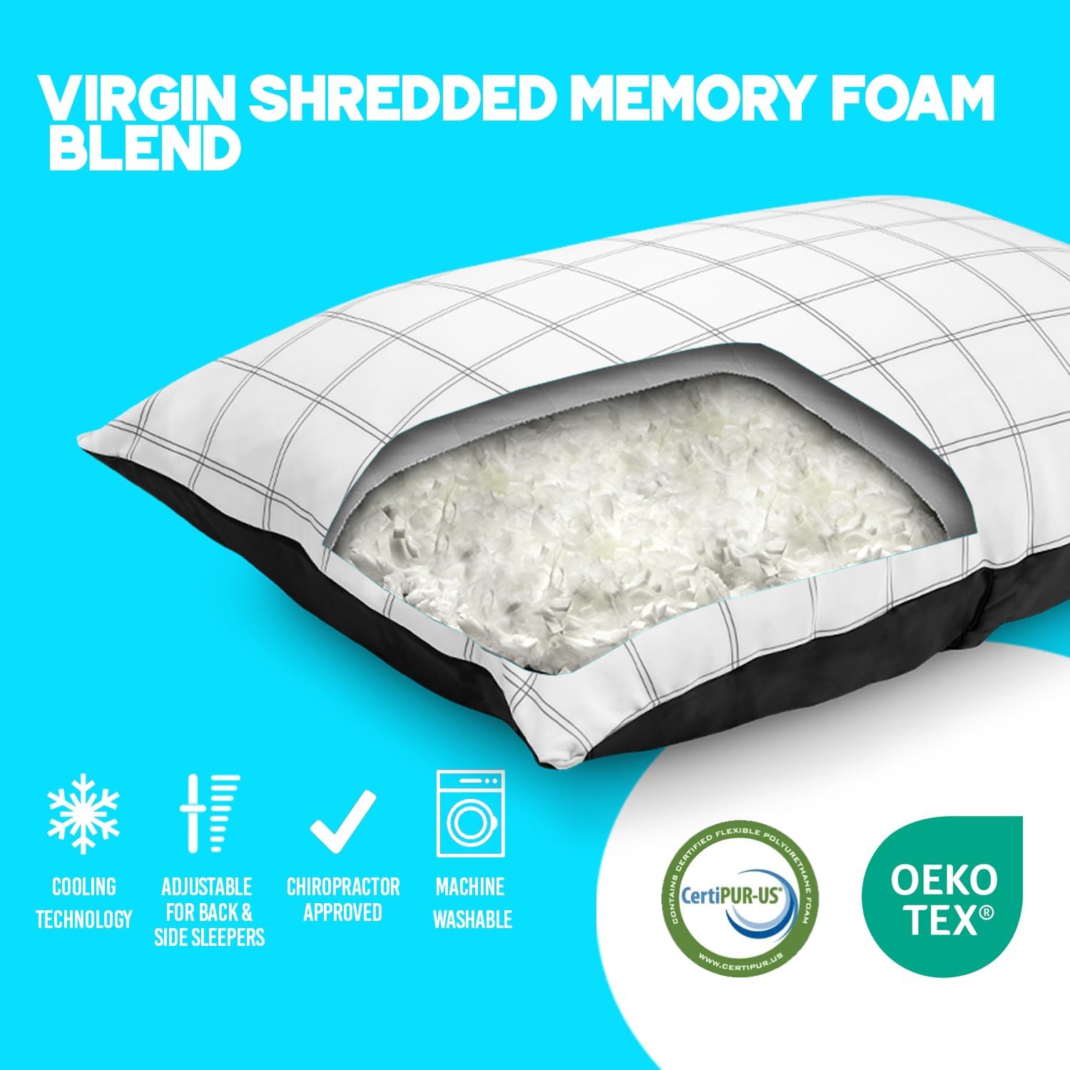 Fluff and Stuff Comfort Pillow | Queen Size Memory Foam Pillows, Chiropractor Designed and Approved 2-in-1 Back Support and Bed Pillows |…