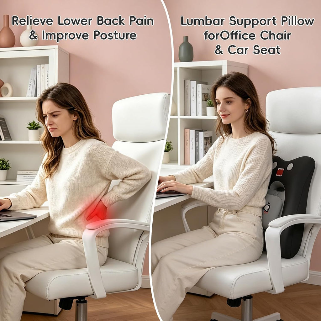 Bebas Lumbar Support Pillow for Car & Office Chair - Ergonomic Back Support Cushion with Adjustable Memory Foam Bolster, Cute Cartoon Desig…