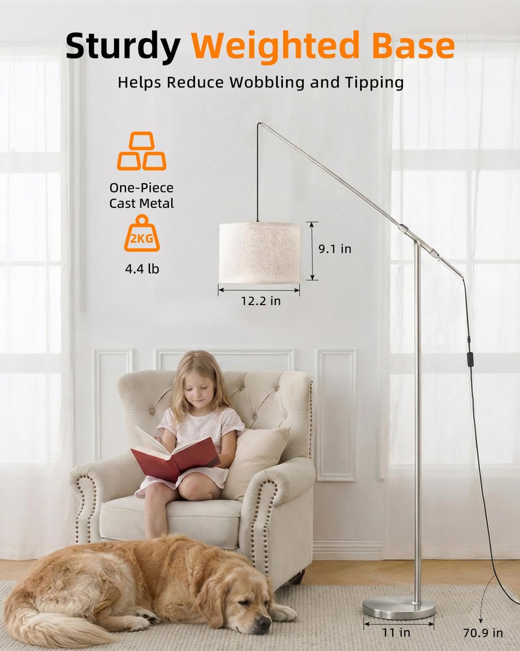 Arc Floor Lamp for Living Room, Dimmable Standing Lamp with Remote, Brightness & Color Temp Adjustable, Height Adjustable Arched Reading…