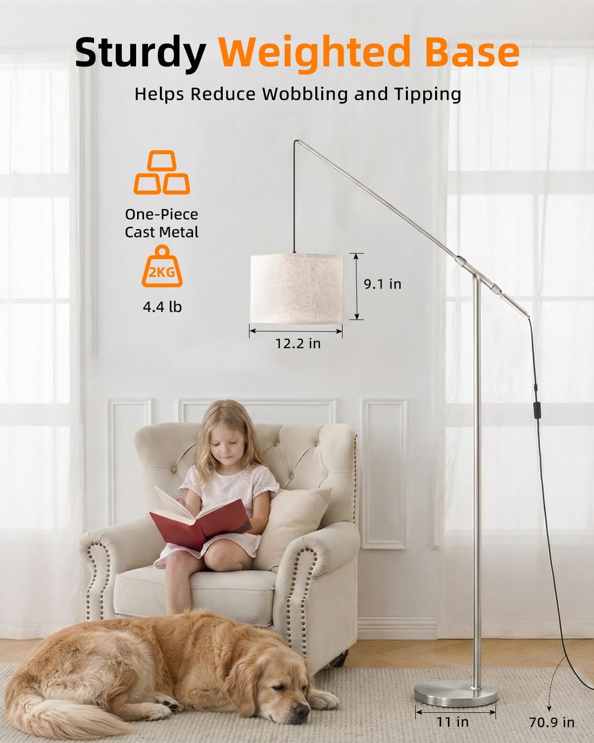 Arc Floor Lamp for Living Room, Dimmable Standing Lamp with Remote, Brightness & Color Temp Adjustable, Height Adjustable Arched Reading…