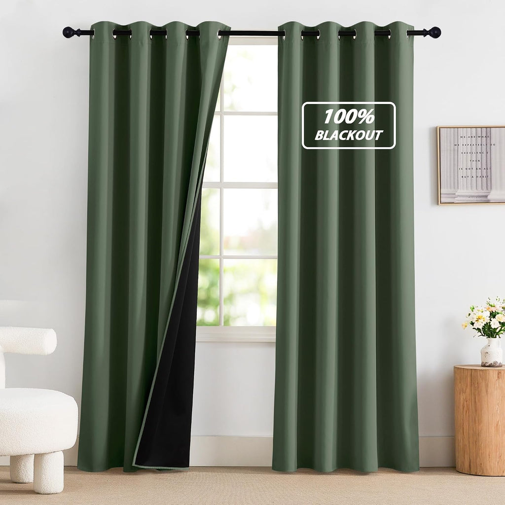 NICETOWN 100% Blackout Greyish Green Curtains 84 inches Long 2 Panels Set for Bedroom, Thermal Insulated Grommet Drapes, Room Darkening…
