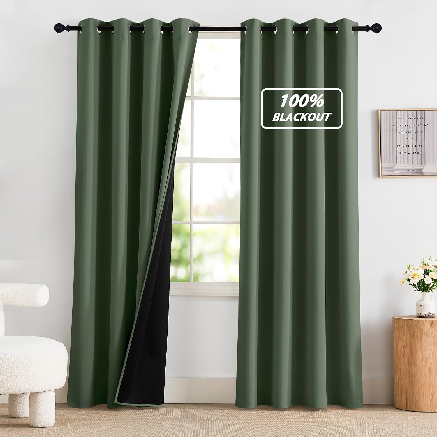 NICETOWN 100% Blackout Greyish Green Curtains 84 inches Long 2 Panels Set for Bedroom, Thermal Insulated Grommet Drapes, Room Darkening…