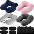 Sintuff 4 Sets Inflatable Travel Pillows for Airplanes with Compact Bag and Blindfold Velvet Inflatable Neck Pillow for Traveling Head…