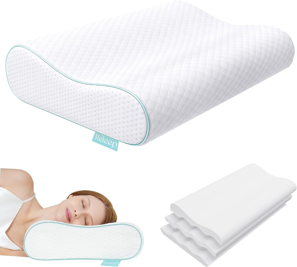 Releep Cervical Neck Pillow, Side Sleeper Pillow for Neck, Adjustable Contour Pillow for Sleeping, Ergonomic Memory Foam Pillow, Orthopedi…
