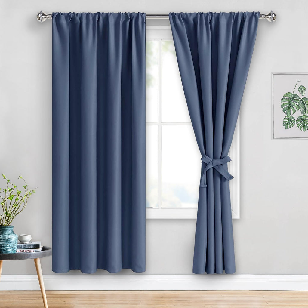 Jiuzhen Blackout Curtains for Bedroom– Thermal Insulated, Noise Reducing Room Darkening Rod Pocket Curtains for Living Room, Set of 2 Panels…
